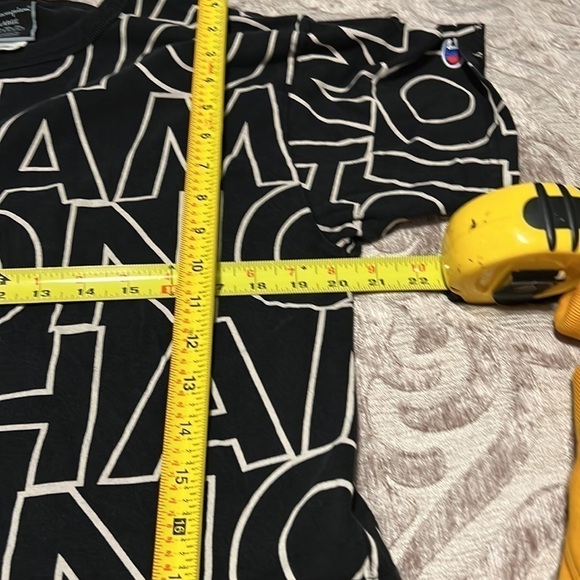 Women's Champion Heritage Cropped Tee, All Over Logo Big Block Text Outline Blac - Picture 10 of 11